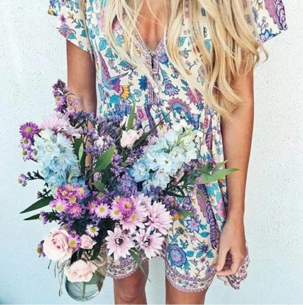 Lovebird Chamomile Playdress S Mini Dress Lavender Blue Gold Spell Designs Gypsy